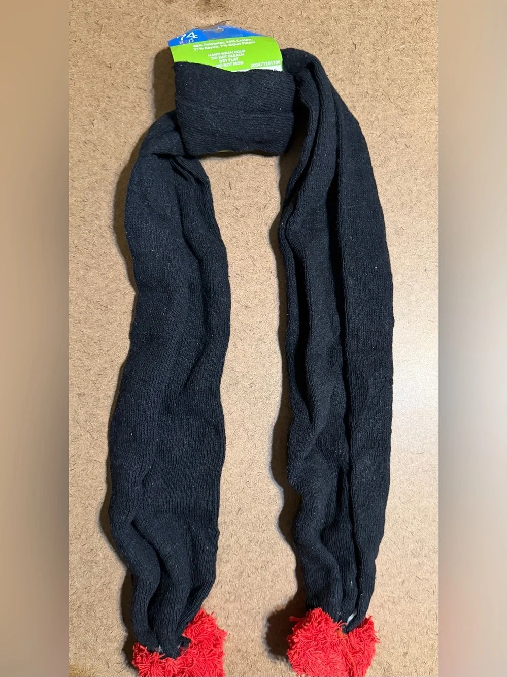 Studio Black Knit Scarf with Red Pom-Poms Brand New